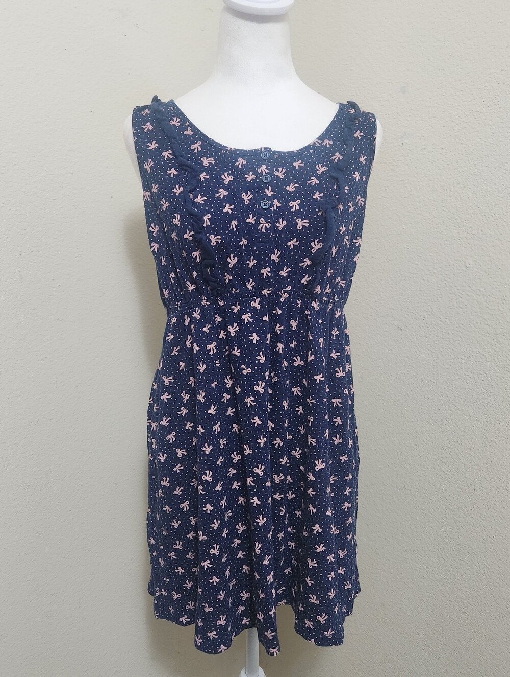 Vtg Y2K ARIZONA JEANS CO. Baby Doll Dress Size Large Bows Pink Blue 100% Cotton